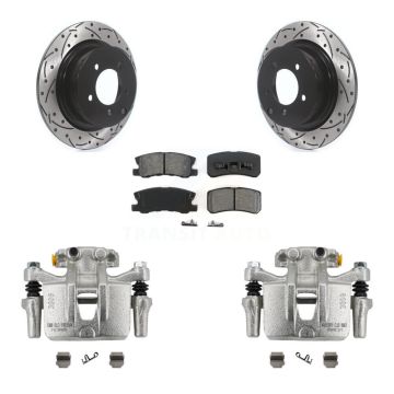 Rear Brake Coat Caliper Drill Slot Rotors Semi-Metallic Pad Kit For Mitsubishi Outlander KCD-100538S
