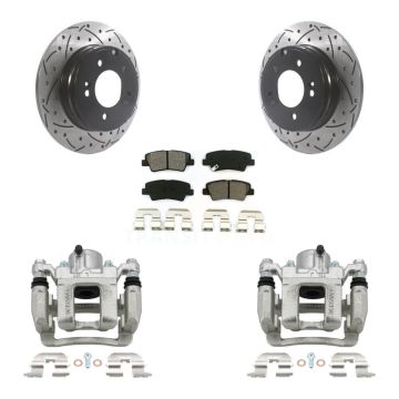Rear Brake Caliper Drill Slot Rotors Semi-Metallic Pad Kit For Hyundai Sonata Kia Optima KCD-100540S