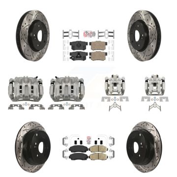Front Rear Brake Coated Caliper Drilled Slot Rotor Ceramic Pad Kit (10Pc) For Honda CR-V KCD-100541N