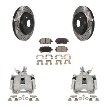 Rear Brake Caliper Drilled Slot Rotor Semi-Metallic Pad Kit For Chevrolet Malibu Limited KCD-100541P