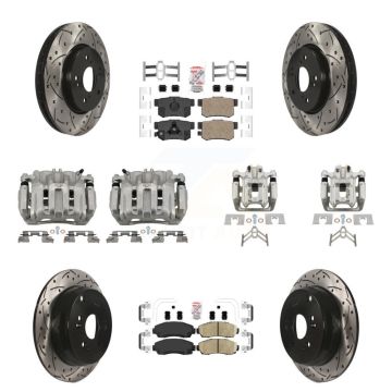 Front Rear Brake Coated Caliper Drilled Slot Rotor Ceramic Pad Kit (10Pc) For Honda CR-V KCD-100542N