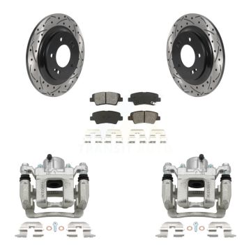 Rear Brake Coat Caliper Drill Slot Rotors Semi-Metallic Pad Kit For 2013 Kia Optima 2.4L KCD-100542S