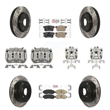 Front Rear Brake Coated Caliper Drilled Slot Rotor Ceramic Pad Kit (10Pc) For Honda CR-V KCD-100543N