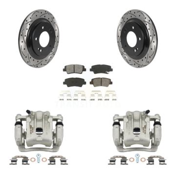 Rear Disc Brake Coated Caliper Drill Slotted Rotors Semi-Metallic Pad Kit For Kia Optima KCD-100543S