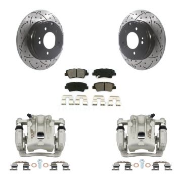 Rear Disc Brake Coated Caliper Drill Slotted Rotors Semi-Metallic Pad Kit For Kia Optima KCD-100544S