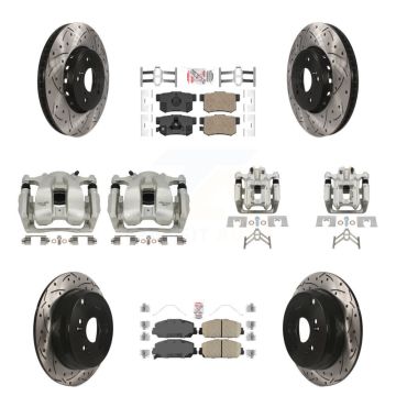 Front Rear Brake Caliper Drill Slot Rotor Ceramic Pad Kit (10Pc) For 2016-2018 Acura RDX KCD-100545N