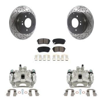 Rear Brake Caliper Drill Slot Rotors Semi-Metallic Pad Kit For Hyundai Sonata GAS engine KCD-100546S
