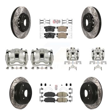 Front Rear Brake Caliper Drill Slot Rotor Ceramic Pad Kit (10Pc) For 2016-2018 Acura RDX KCD-100547N