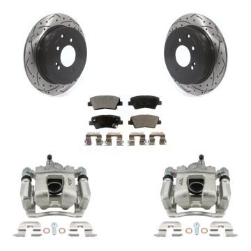 Rear Brake Coated Caliper Drill Slot Rotors Semi-Metallic Pad Kit For Hyundai Tucson Kia KCD-100547P