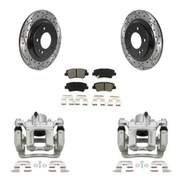 Rear Disc Brake Coated Caliper Drill Slot Rotor Semi-Metallic Pad Kit For Hyundai Sonata KCD-100547S