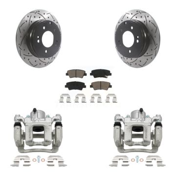 Rear Brake Coated Caliper Drill Slot Rotor Ceramic Pad Kit For Hyundai Sonata Kia Optima KCD-100548C