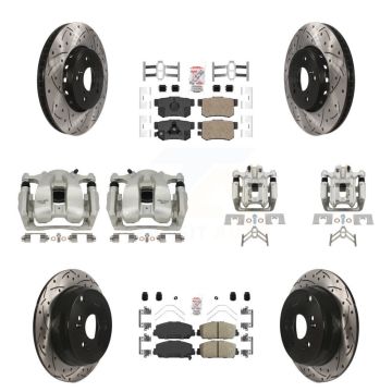 Front Rear Brake Caliper Drill Slot Rotor Ceramic Pad Kit (10Pc) For 2016-2018 Acura RDX KCD-100548N