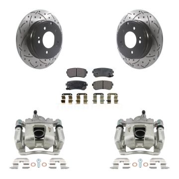Rear Disc Brake Coated Caliper Drill Slot Rotor Semi-Metallic Pad Kit For Hyundai Tucson KCD-100548P