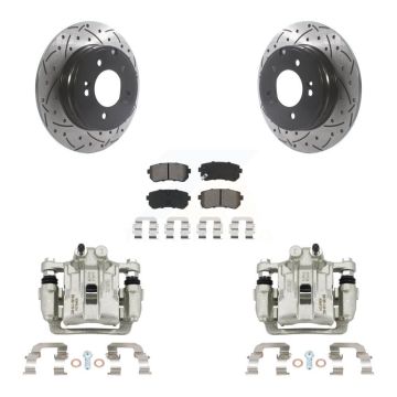 Rear Brake Caliper Drill Slot Rotors Semi-Metallic Pad Kit For Hyundai Sonata Kia Optima KCD-100548S