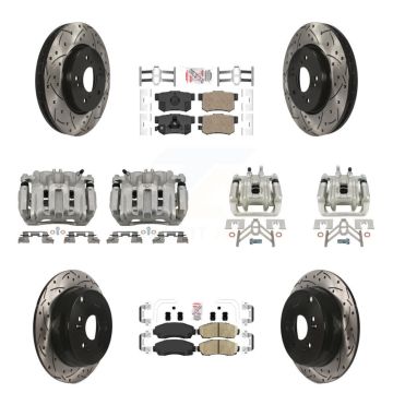 Front Rear Brake Caliper Drill Slotted Rotor Ceramic Pad Kit (10Pc) For Honda CR-V Acura KCD-100549N