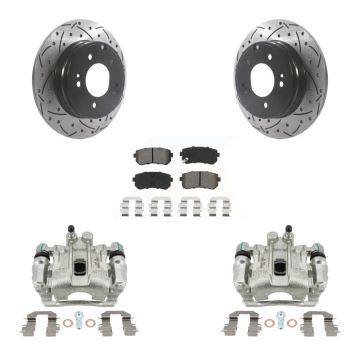 Rear Brake Caliper Drill Slot Rotors Semi-Metallic Pad Kit For Hyundai Sonata Kia Optima KCD-100549S