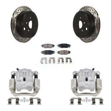 Rear Disc Brake Coated Caliper Drilled Slotted Rotor & Ceramic Pad Kit For Subaru Legacy KCD-100549T