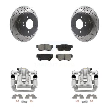 Rear Brake Coated Caliper Drill Slot Rotor Semi-Metallic Pad Kit For Hyundai Sonata 3.3L KCD-100550S