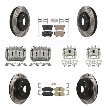Front Rear Brake Caliper Drill Slotted Rotor Ceramic Pad Kit (10Pc) For Honda CR-V Acura KCD-100551N