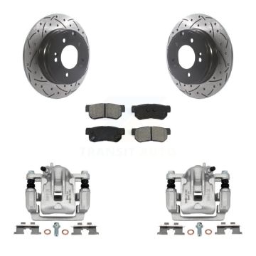 Rear Brake Caliper Drill Slot Rotor Semi-Metallic Pad Kit For 06 Hyundai Sonata To 03 KCD-100551S