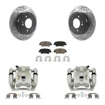 Rear Disc Brake Coated Caliper Drilled Slotted Rotors And Ceramic Pad Kit For Kia Optima KCD-100552C