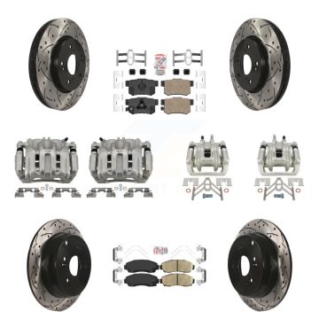 Front Rear Brake Caliper Drill Slotted Rotor Ceramic Pad Kit (10Pc) For Honda CR-V Acura KCD-100552N
