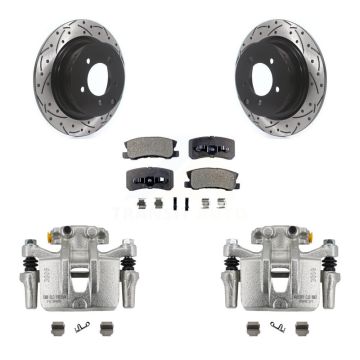 Rear Brake Coat Caliper Drill Slot Rotors Semi-Metallic Pad Kit For Mitsubishi Outlander KCD-100553P