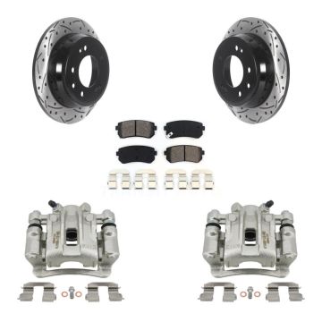 Rear Brake Coated Caliper Drill Slotted Rotors Semi-Metallic Pad Kit For Hyundai Elantra KCD-100553S