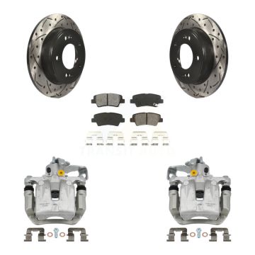 Rear Brake Caliper Drill Slot Rotors Semi-Metallic Pad Kit For Kia Hyundai Forte Elantra KCD-100554S
