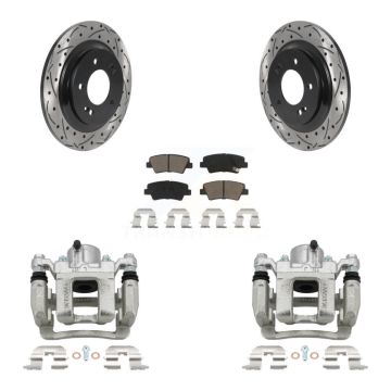 Rear Disc Brake Coated Caliper Drilled Slotted Rotors Ceramic Pad Kit For Hyundai Sonata KCD-100555C