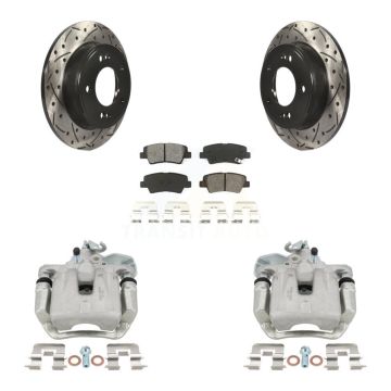 Rear Brake Coated Caliper Drill Slot Rotors Semi-Metallic Pad Kit For 2014-2016 Kia Soul KCD-100555S