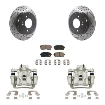 Rear Brake Coated Caliper Drill Slot Rotor Ceramic Pad Kit For Hyundai Sonata Kia Optima KCD-100556C
