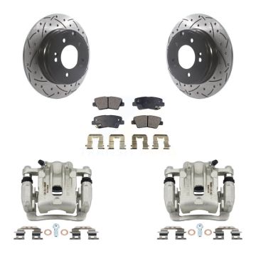Rear Brake Caliper Drilled Slot Rotor Semi-Metallic Pad Kit For Kia Optima Hyundai Azera KCD-100556P