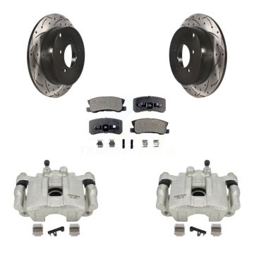 Rear Disc Brake Coated Caliper Drill Slot Rotor Ceramic Pad Kit For Mitsubishi Outlander KCD-100556T