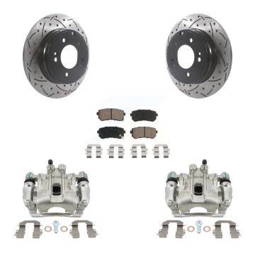 Rear Brake Coated Caliper Drill Slot Rotor Ceramic Pad Kit For Hyundai Sonata Kia Optima KCD-100557C