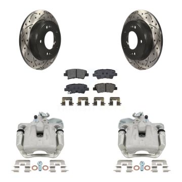 Rear Brake Coated Caliper Drill Slot Rotors Semi-Metallic Pad Kit For 2017-2018 Kia Soul KCD-100557S