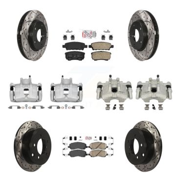 Front Rear Brake Caliper Drilled Slot Rotor Ceramic Pad Kit (10Pc) For Mitsubishi Lancer KCD-100558N