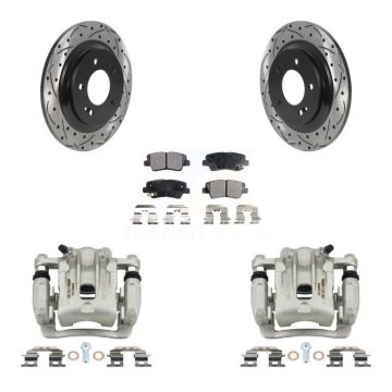 Rear Disc Brake Coated Caliper Drill Slotted Rotors Semi-Metallic Pad Kit For Kia Optima KCD-100558P