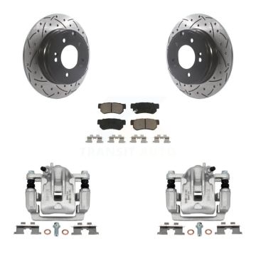Rear Brake Caliper Drill Slot Rotors Ceramic Pad Kit For 06 Hyundai Sonata 3.3L To 03 KCD-100559C