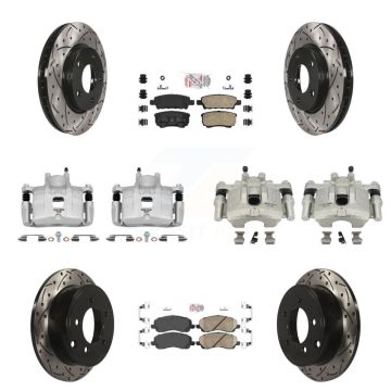Front Rear Brake Caliper Drilled Slot Rotor Ceramic Pad Kit (10Pc) For Mitsubishi Lancer KCD-100559N