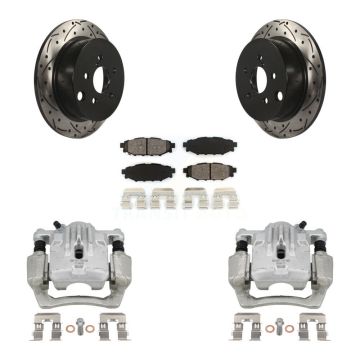 Rear Brake Caliper Drill Slot Rotor Semi-Metallic Pad Kit For Subaru Impreza Forester XV KCD-100559S