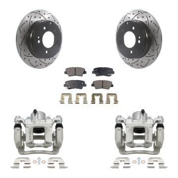 Rear Brake Coated Caliper Drill Slot Rotor Ceramic Pad Kit For Hyundai Sonata Kia Optima KCD-100559T