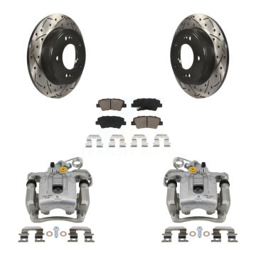 Rear Brake Coated Caliper Drill Slotted Rotors Ceramic Pad Kit For Hyundai Elantra Coupe KCD-100560C