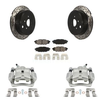 Rear Brake Caliper Drill Slotted Rotor Semi-Metallic Pad Kit For Subaru Impreza Forester KCD-100560S
