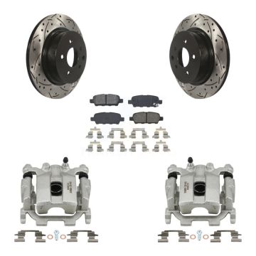 Rear Disc Brake Coated Caliper Drill Slot Rotors Semi-Metallic Pad Kit For Nissan Maxima KCD-100561S