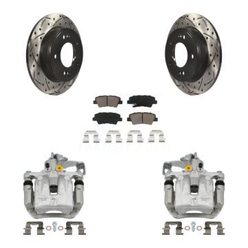 Rear Brake Caliper Drill Slotted Rotors Ceramic Pad Kit For Kia Hyundai Forte Elantra GT KCD-100562C