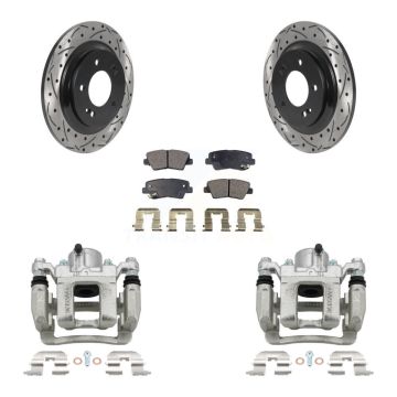 Rear Disc Brake Coated Caliper Drill Slot Rotor Semi-Metallic Pad Kit For Hyundai Sonata KCD-100562P