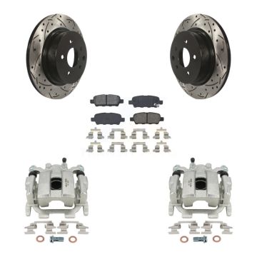 Rear Brake Caliper Drill Slotted Rotor Semi-Metallic Pad Kit For 2008-2012 INFINITI EX35 KCD-100562S