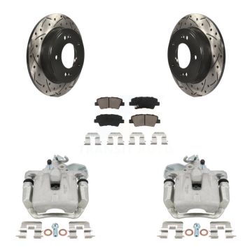 Rear Disc Brake Coated Caliper Drilled Slot Rotor Ceramic Pad Kit For 2014-2016 Kia Soul KCD-100563C