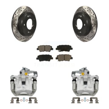 Rear Brake Coat Caliper Drill Slot Rotor Ceramic Pad Kit For Hyundai Veloster Elantra GT KCD-100564C
